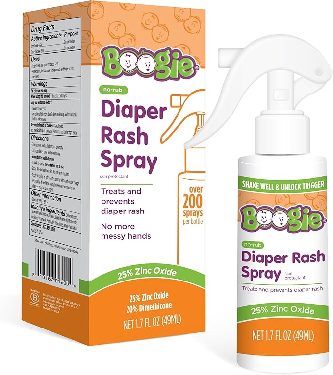 Boogie Diaper Rash Cream Spray for Baby, Travel Friendly No-Rub Touch Free Application for Sensitive Skin, Over 200 Sprays per Bottle, 1.7 oz (Pack of 1)