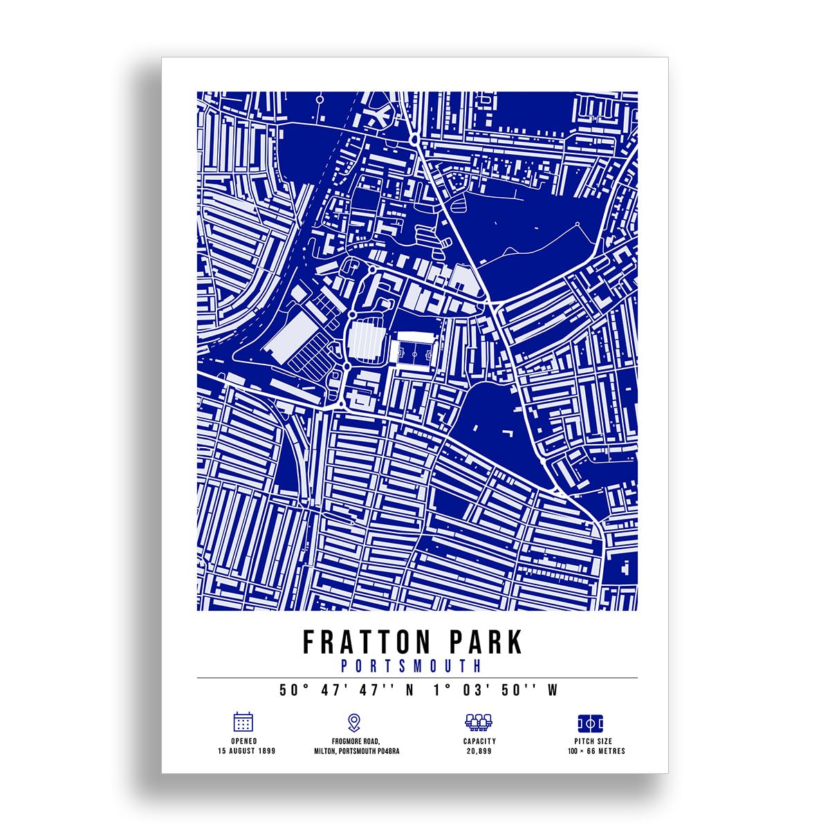 Fratton Park Stadium Map Minimalist A4/A3 Poster Photo Print Framed Gift Portsmouth (A3 Poster Only)