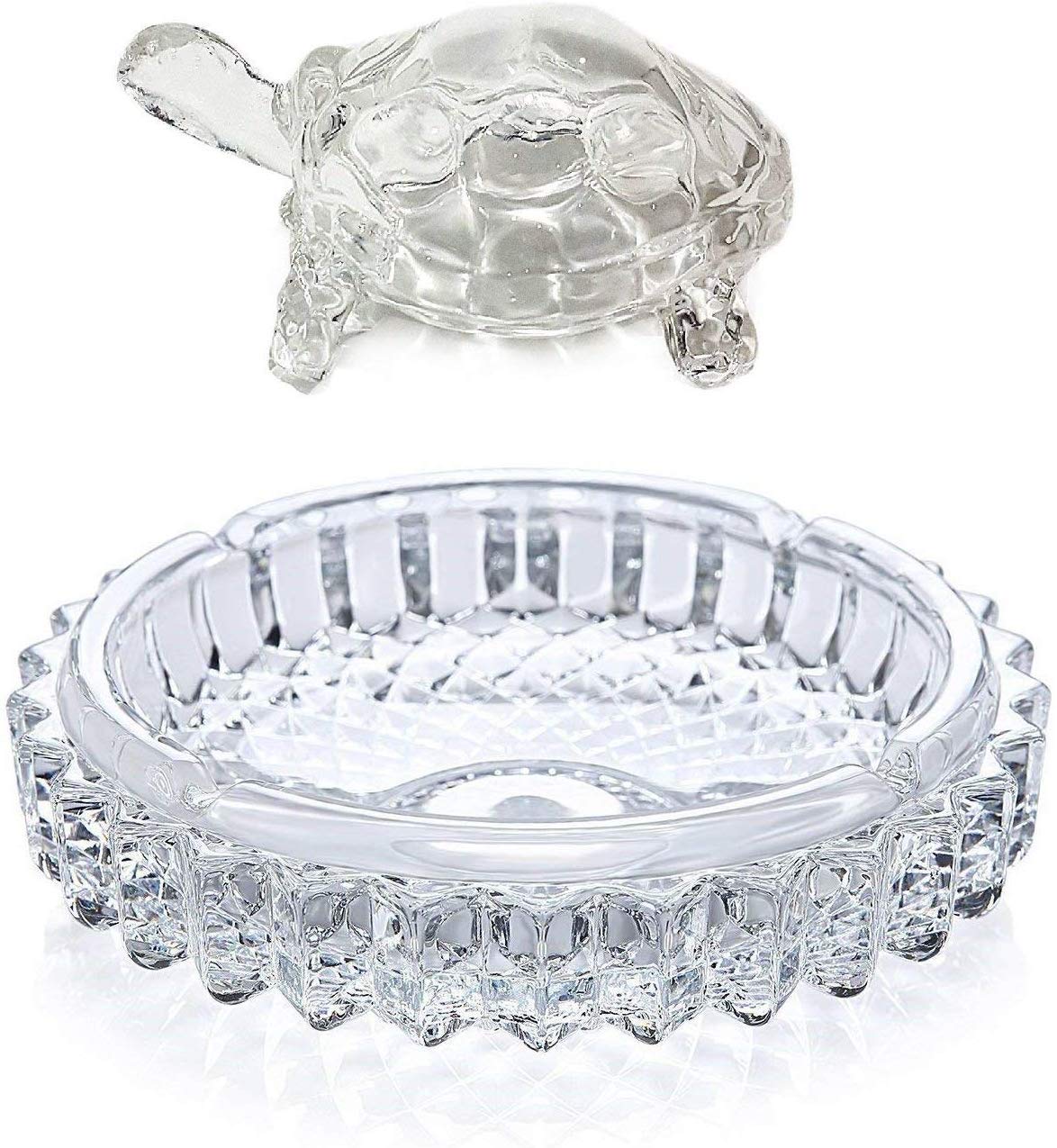 Tuelip Transparent Crystal Tortoise Glass With Plate Feng Shui Vastu Set For Career And Good Luck