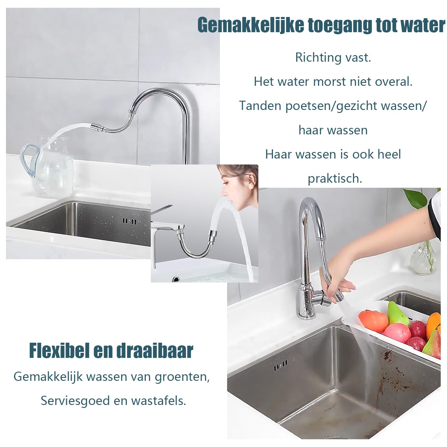 SkyJoy® kraanverlengstuk.18cm. gemaakt van 304 roestvrij staal.Oriëntatie kan worden vastgezet.Handig voor tandenpoetsen, gezicht en haar wassen en om water op te vangen. (18cm