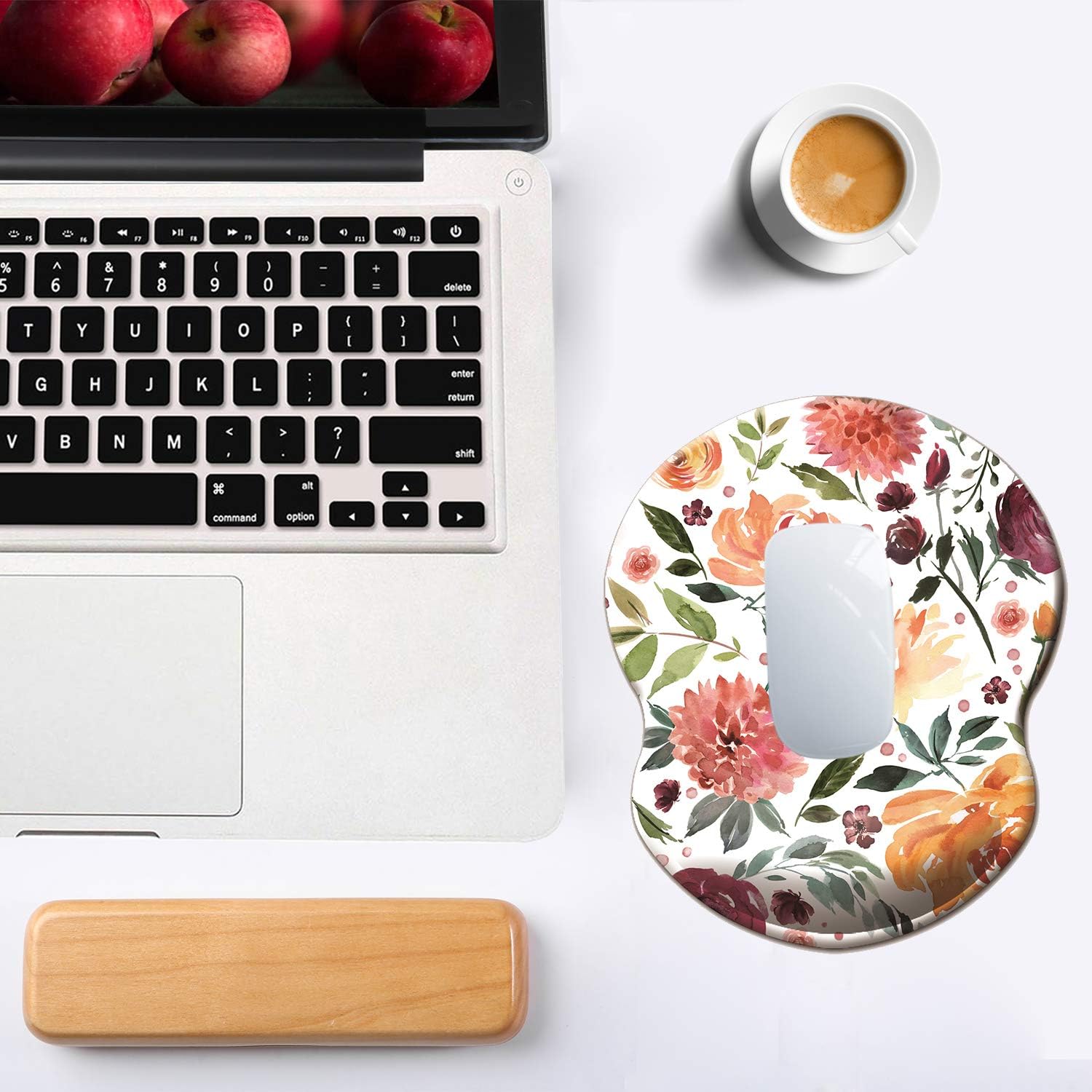 DOOKE Ergonomic Mouse Pad with Wrist Support, Cute Mouse Pads with Non-Slip Rubber Base,Pink Flower