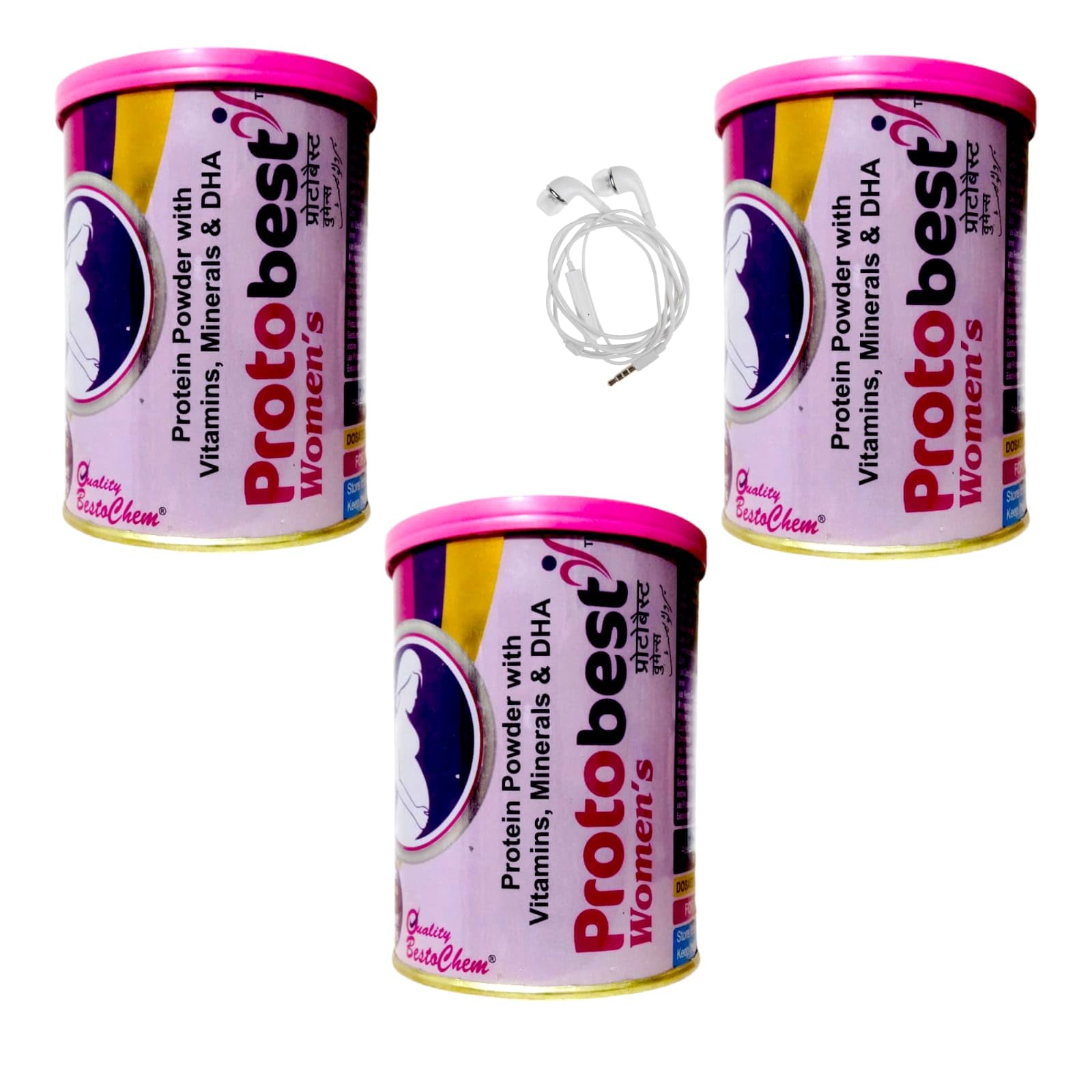 protobast mom protein powder vitamins minerals and dha powder 200g pack of 3 with earphone