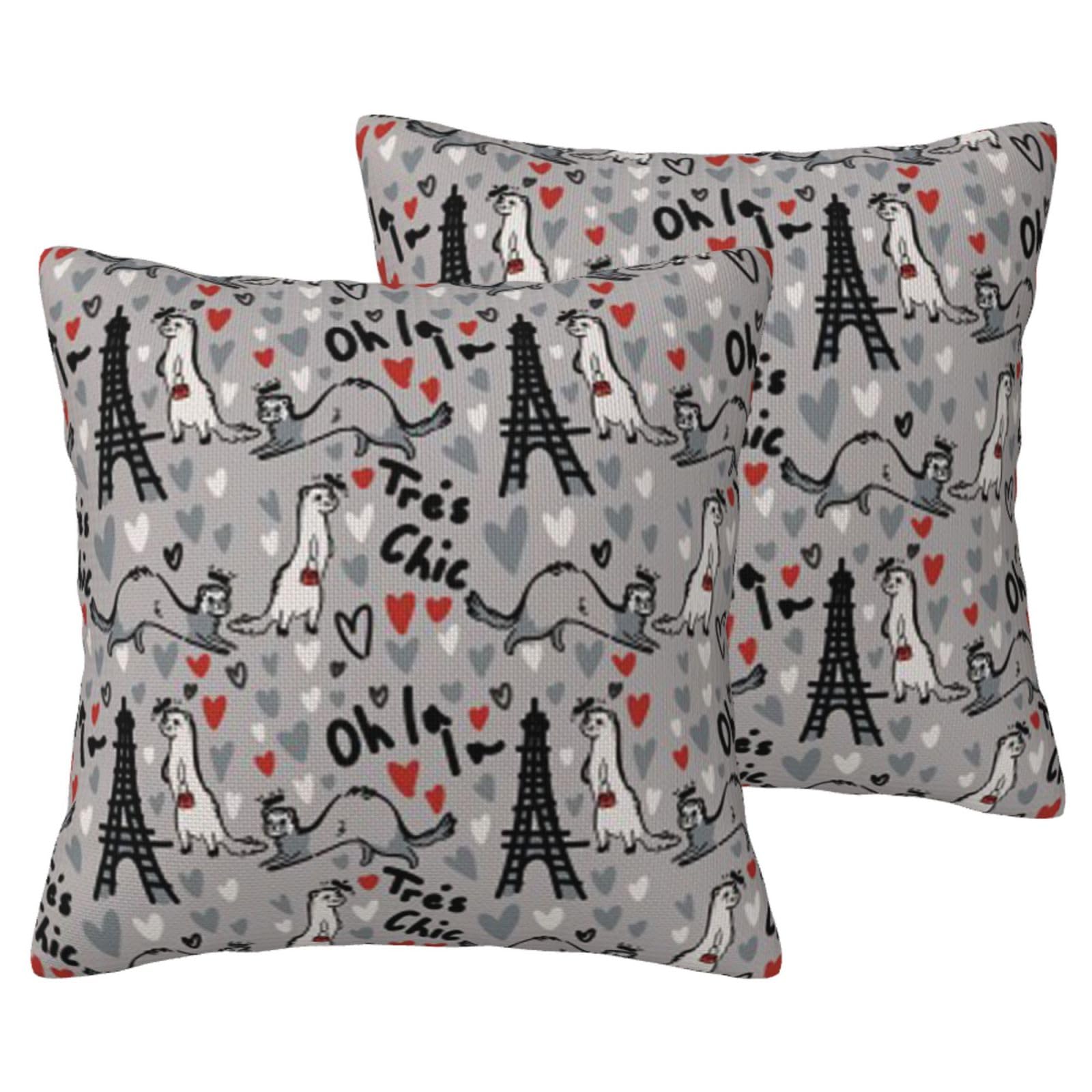 Housse de coussin furet imitation lin : lot de 2 taies d'oreiller carré pour salon et chambre