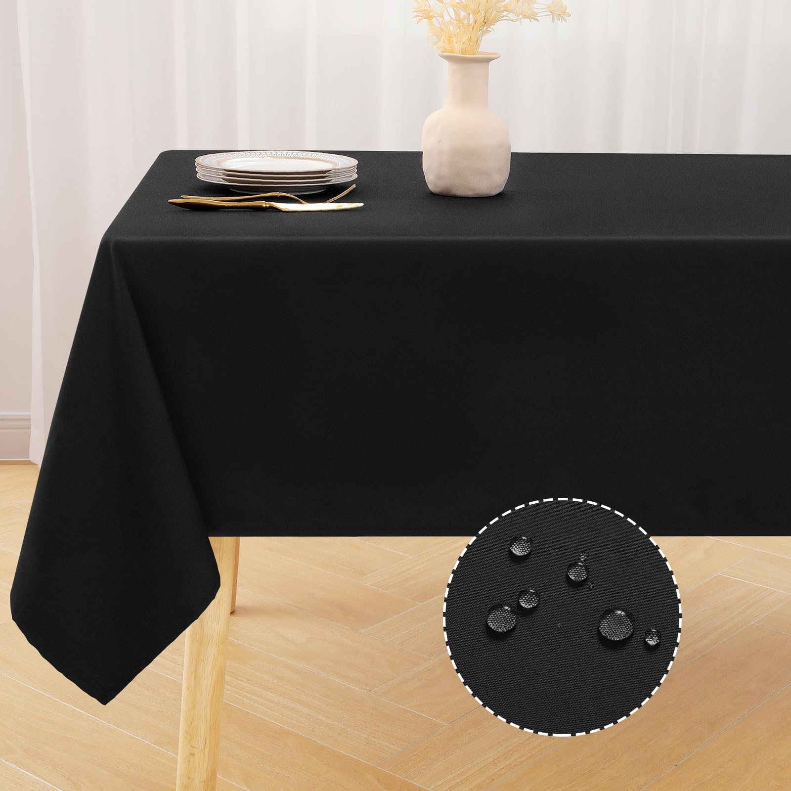 smiry Rectangle Table Cloth - 60 x 84 Inch - Stain and Water Proof Washable Polyester Tablecloth, Decorative Fabric Tablecloths for Dining Table, Kitchen Party and Outdoors, Black