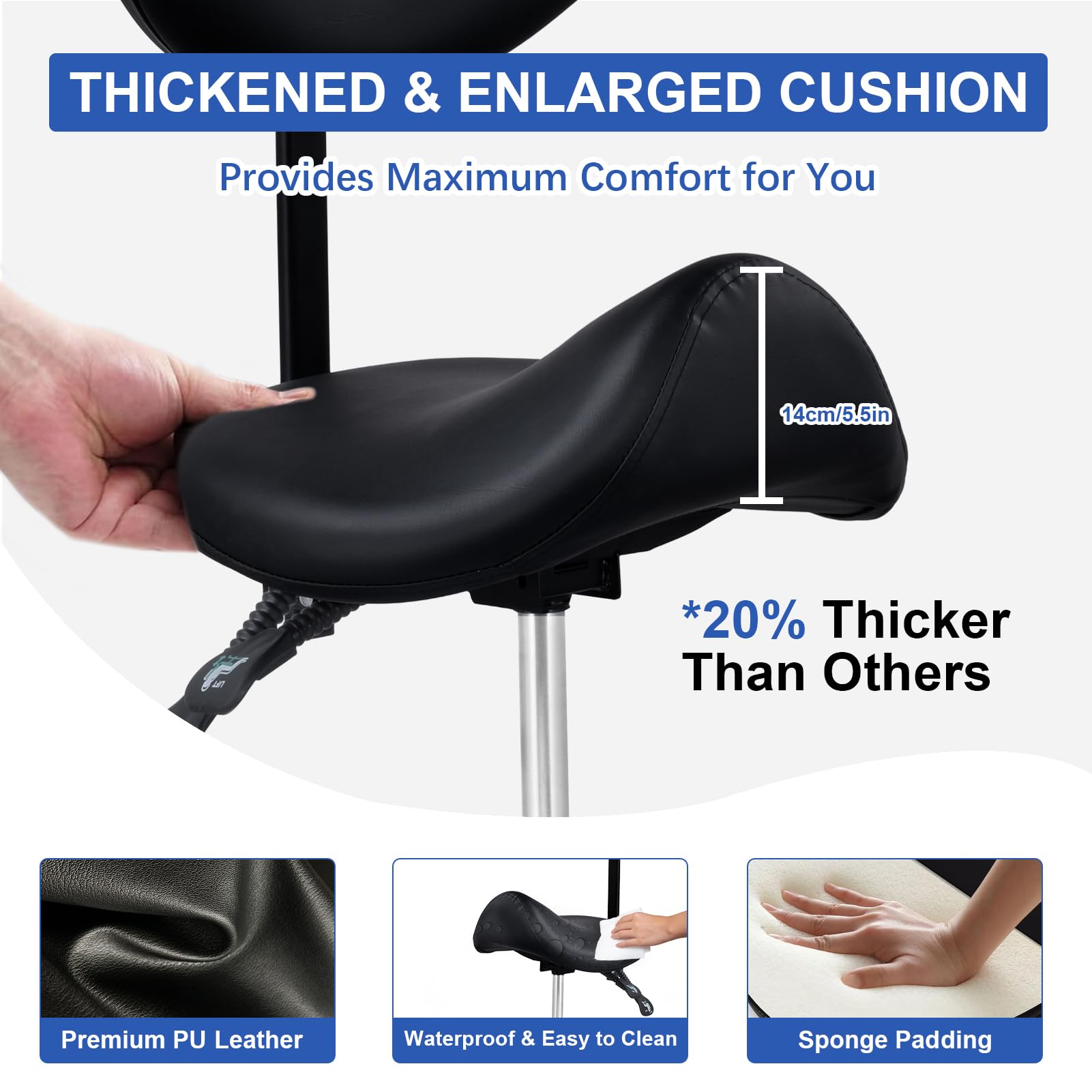 Genérico Taburete con Respaldo y reposapiés, Giratorio hidráulico de Alta Resistencia, Altura Ajustable, Silla para salón, SPA, estética, masajes, clínica dentals y Oficina en casa - Negro