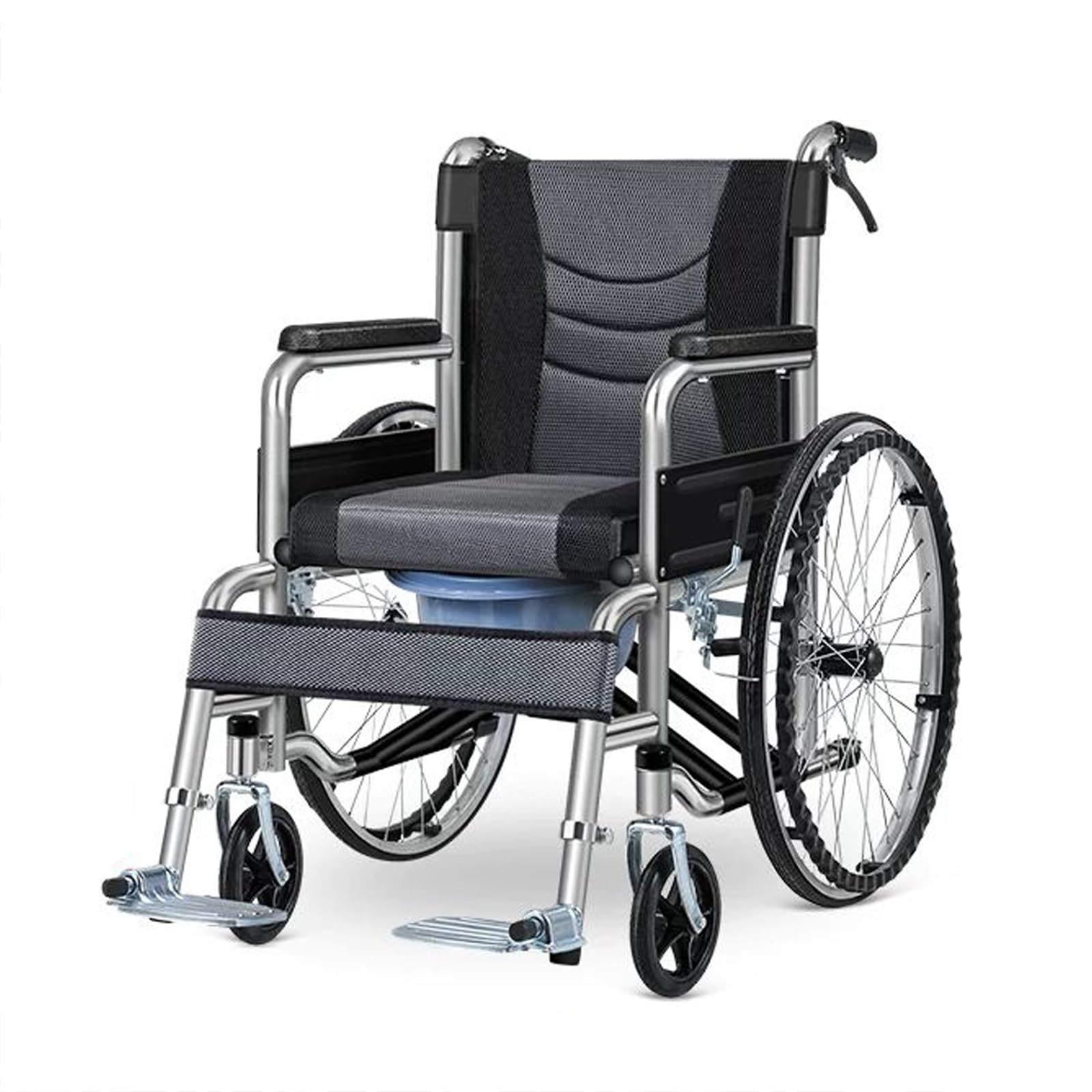 Sedia a Rotelle Pieghevole ad Autospinta, Sedia a rotelle da transito, Carrozzina pieghevole, Doppio sistema di frenata(Solid Wheel)