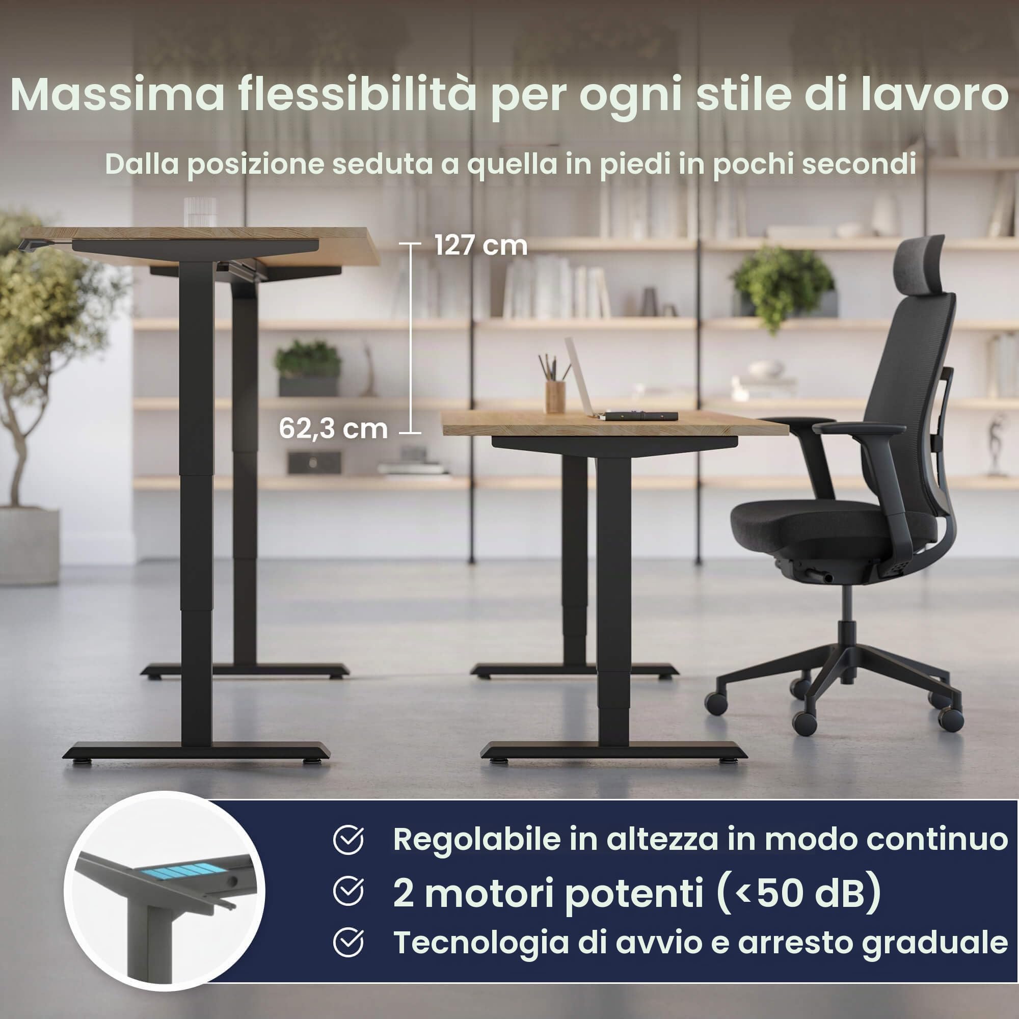 Ergotopia Desktopia Pro X Scrivania Elettrica con Altezza Regolabile con Garanzia di 7 Anni, Scrivania Ergonomica con 9 Posizioni Memorizzate (Piano: Rovere Massiccio, Struttura: Nero, 160 x 80 cm)