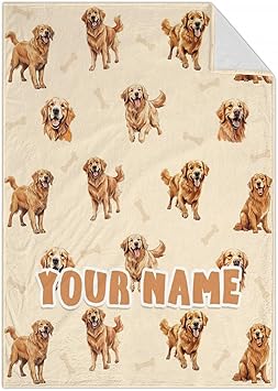 Custom Golden Retriever Blanket for for Baby - 30x40 Inches Lap Size - Soft Fluffy Cozy Blankets Gift - Beige Cute Blanket for Couch, Work