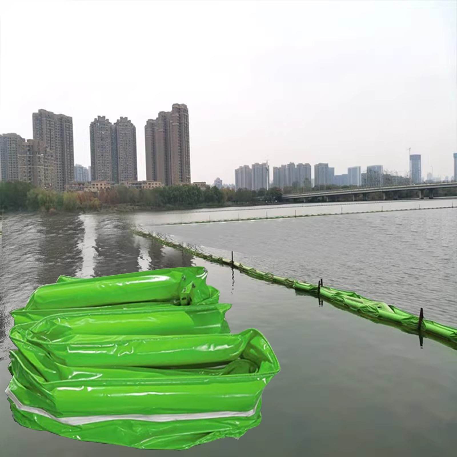 DUANHOZ Interception BarrierProfessional Marine Oil Spill Containment Boom, Reusable PVC Oil Fence for Prevent Pollution, Green Float-Type Water Barrier for Water Garba(L 65.6ft/