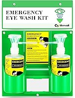 CGOLDENWALL Portable Emergency Eye Wash Station - Wall Mount OSHA Approved Kit, 2x16.9oz Bottles, Mirror & Sign, No Solution
