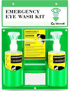 CGOLDENWALL Portable Emergency Eye Wash Station - Wall Mount OSHA Approved Kit, 2x16.9oz Bottles, Mirror & Sign, No Solution