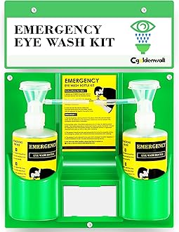CGOLDENWALL Eye Wash Station Portable Emergency Eye Wash Kit, Wall Mounted Eyewash Station OSHA Approved, 2 * 16.9oz Bottles, with Mirror & Emergency Sign, Safety Material, NO Solution