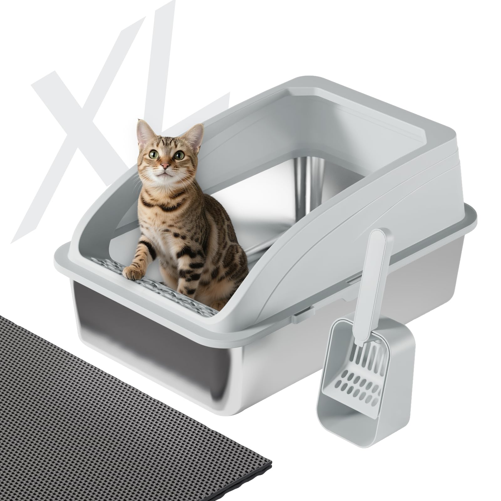 Grand bac à litière pour chat anti-projection avec tapis alvéolé