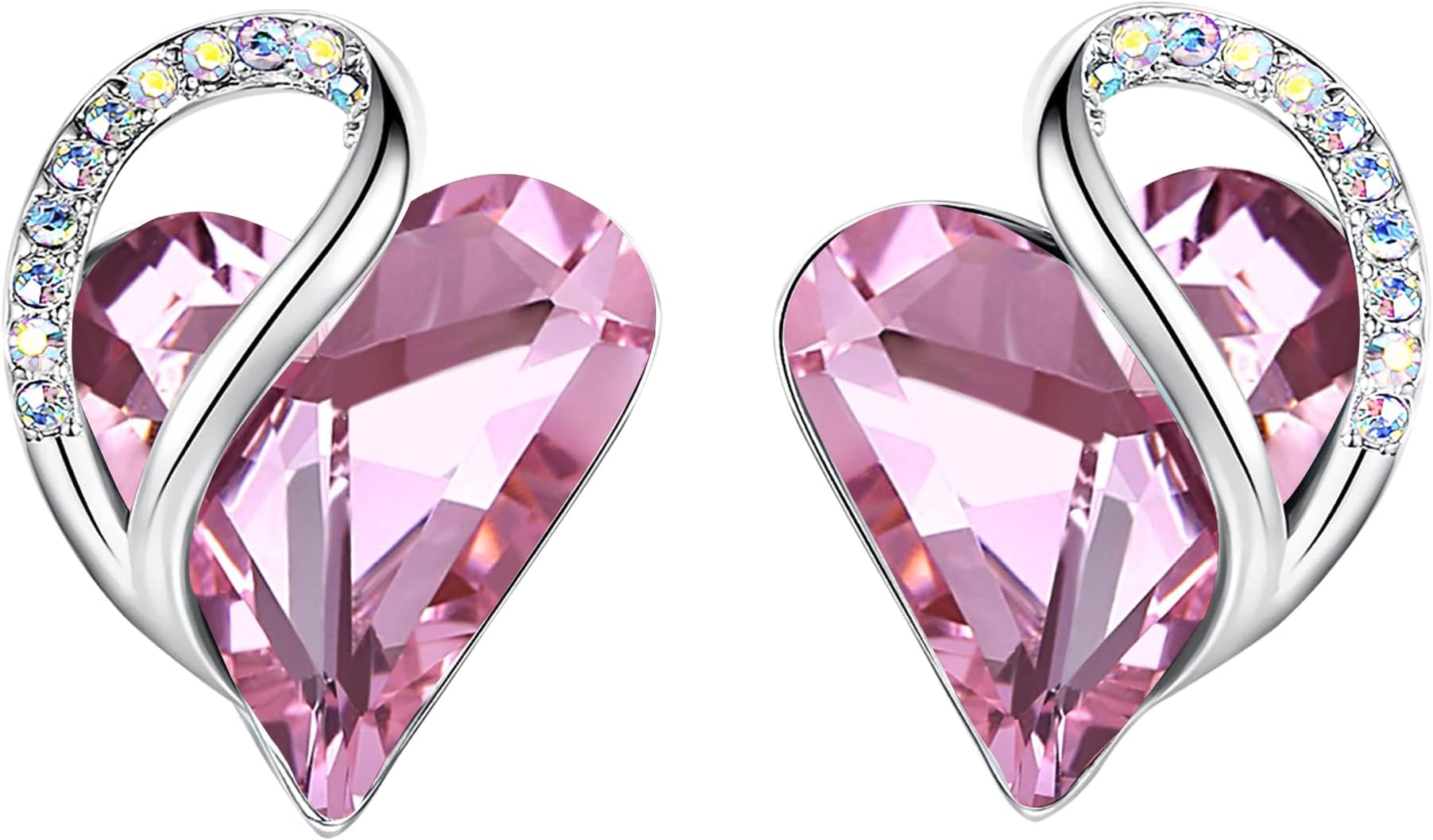 Leafael Valentine's Day Gift Earrings for Women, Infinity Love Birthstone Heart Crystal Studs, Allergy-Free Jewelry for Wife Mom Her, Silver-Tone, Gift Box Included