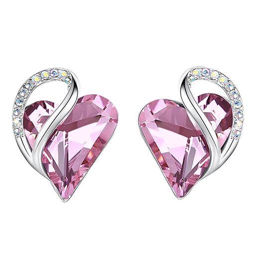 Leafael Valentine's Day Heart Birthstone Crystal Stud Earrings for Women, Infinity Love Silver Plated Fashion Statement Jewelry, Holiday Birthday Gifts for Mother Wife Mom Sister Her