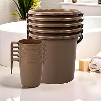 Kuber Industries Set of 10 Bathroom Combo Set | Bathing Set | 5 Piece Bucket & 5 Piece Mug Combo Set for Bathroom | Modern Bathroom Accessories Set | Bathware Bathing Set | Brown