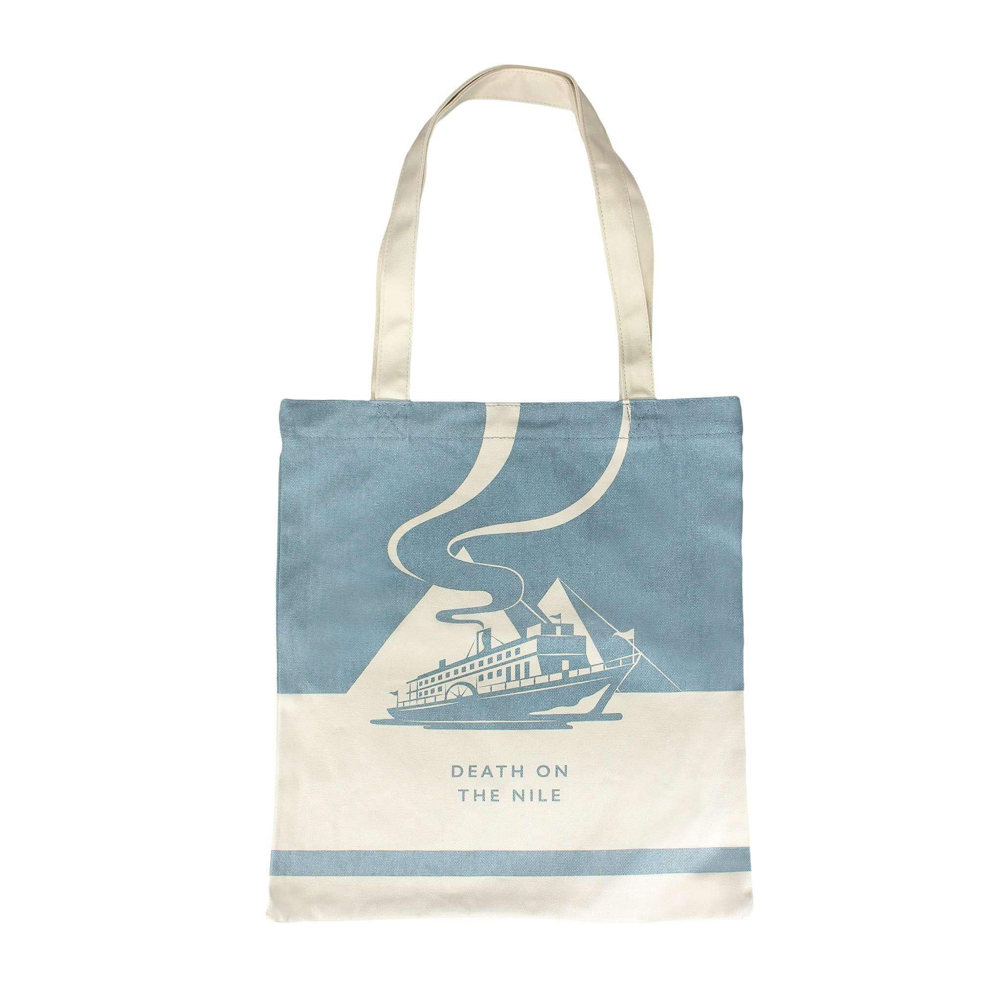 Half Moon Bay | Agatha Christie | Death on the Nile Canvas Tote Bag | Blue & Cream Book Shoulder Shopper | Premium Literary Collection | Elegant Birthday, Teacher or Summer Gift