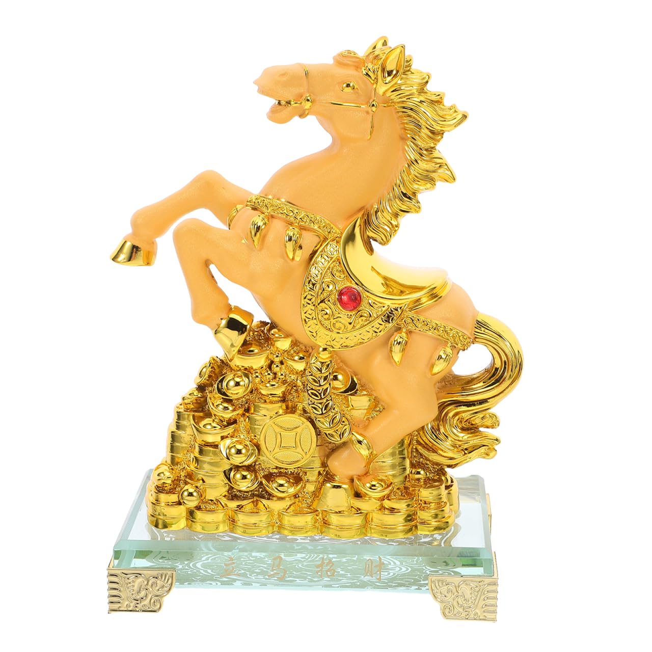 Statue en résine de cheval debout dorée Amosfun : ornement de bureau compact et festif