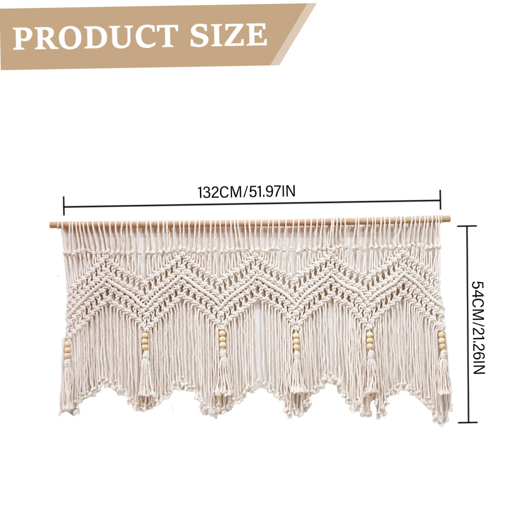 Cortinas de Macrame para Ventanas, Cenefa de Macrame de algodón de 52x21 Pulgadas, Colgante de Paredes, Cenefa Boho Corta para el baño de la Cocina.