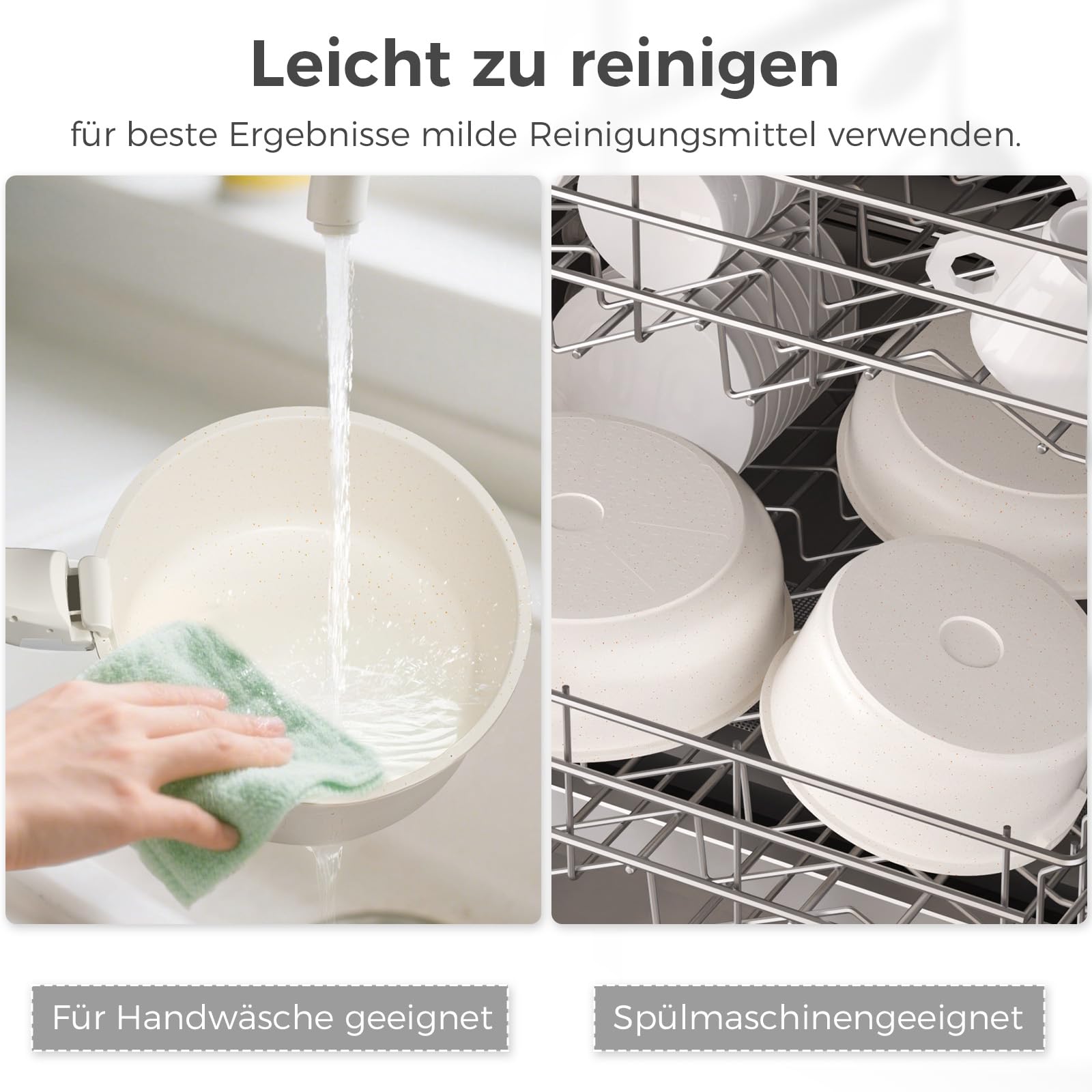 YASHE 15-teiliges Kochgeschirr-Set, Töpfe und Pfannen mit Granit-Antihaftbeschichtung, abnehmbare Griffe, stapelbar, leicht zu reinigen, kompatibel mit Induktion, Gas und Glaskeramik