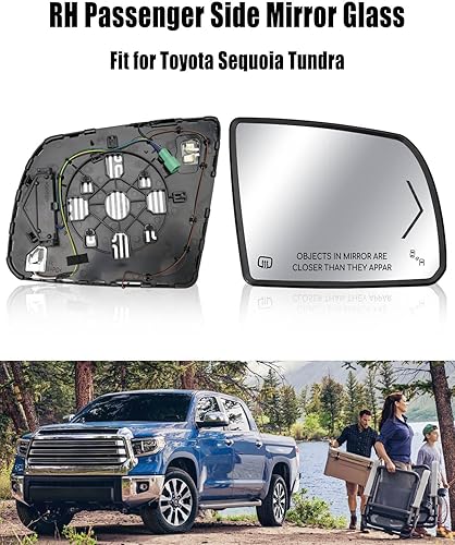 Miniatura 5 de Espejo calefactable para el lado del pasajero para Toyota Sequoia 2008-2017 Toyota Tundra 2007-2020, espejo retrovisor lateral derecho con lámpara