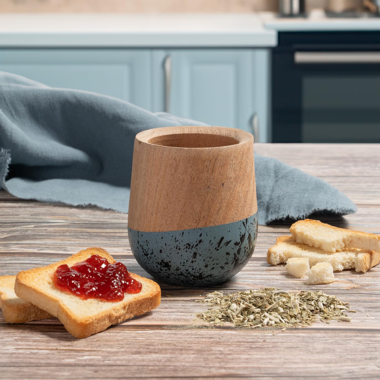 Mate Algarrobo Perita Salpicado Pintado Artesanal Argentino Yera Azucar (celeste)