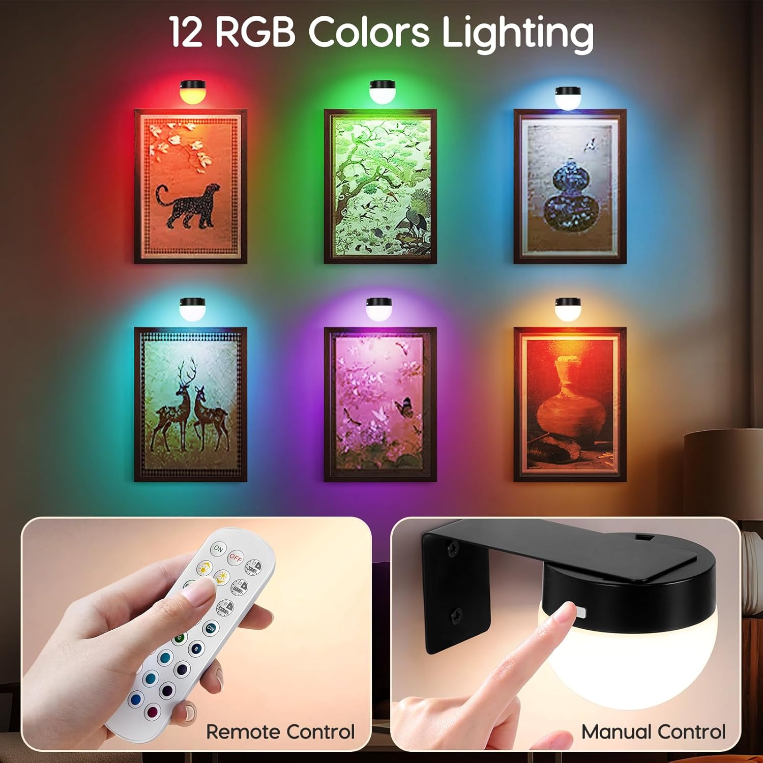 3Pack Picture Light for Wall with Remote Control 3 Lighting Colors Painting Lighting 300lumens Brightness Dimmable with Timer Auto-Off for Gallery Artwork Display Puck Closet