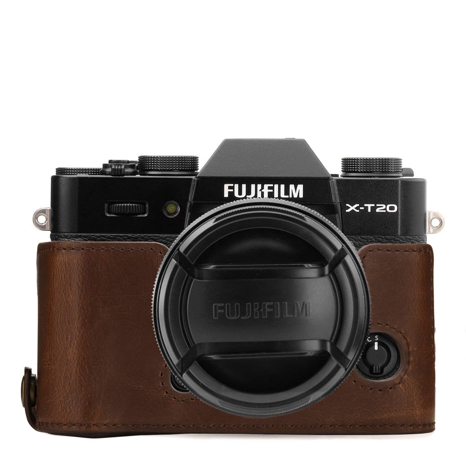 MegaGear MG958 Ever Ready skórzane etui na aparat i pasek kompatybilne z Fujifilm X-T30, X-T20, X-T10 - ciemnobrązowy