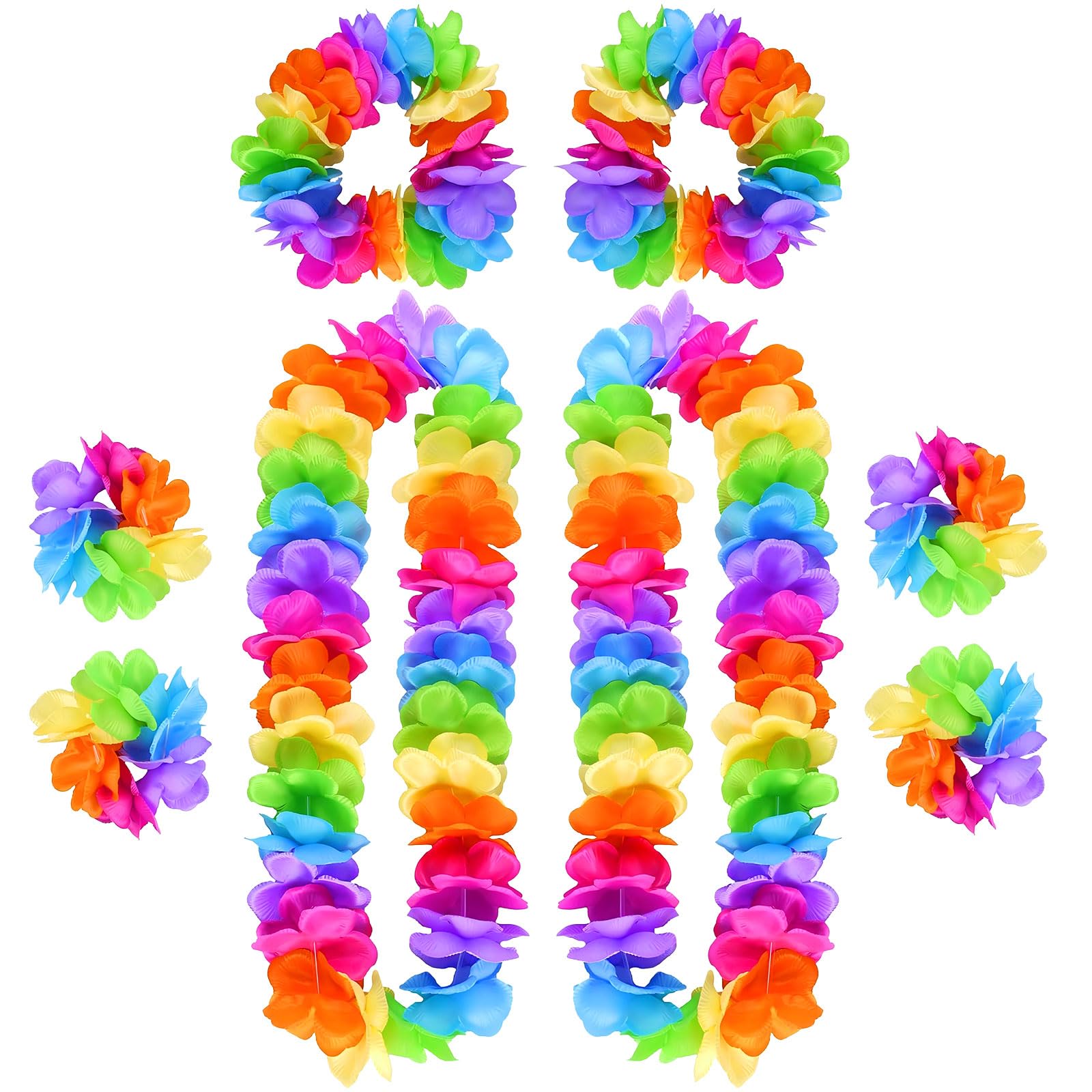 8Pcs Rainbow Flower Garlands, Pride Accessories Set, Gay Pride Fancy Dress, Hawaiian Leis Garland for LGBTQ Parades, Rainbow Party Photo Booth Props, Carnivals Summer Luau Party Favors