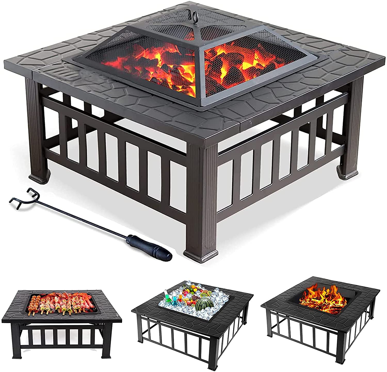 Buy Buycitky Firepit Outdoor Fire Pits for Garden Large, 3 In 1 Square