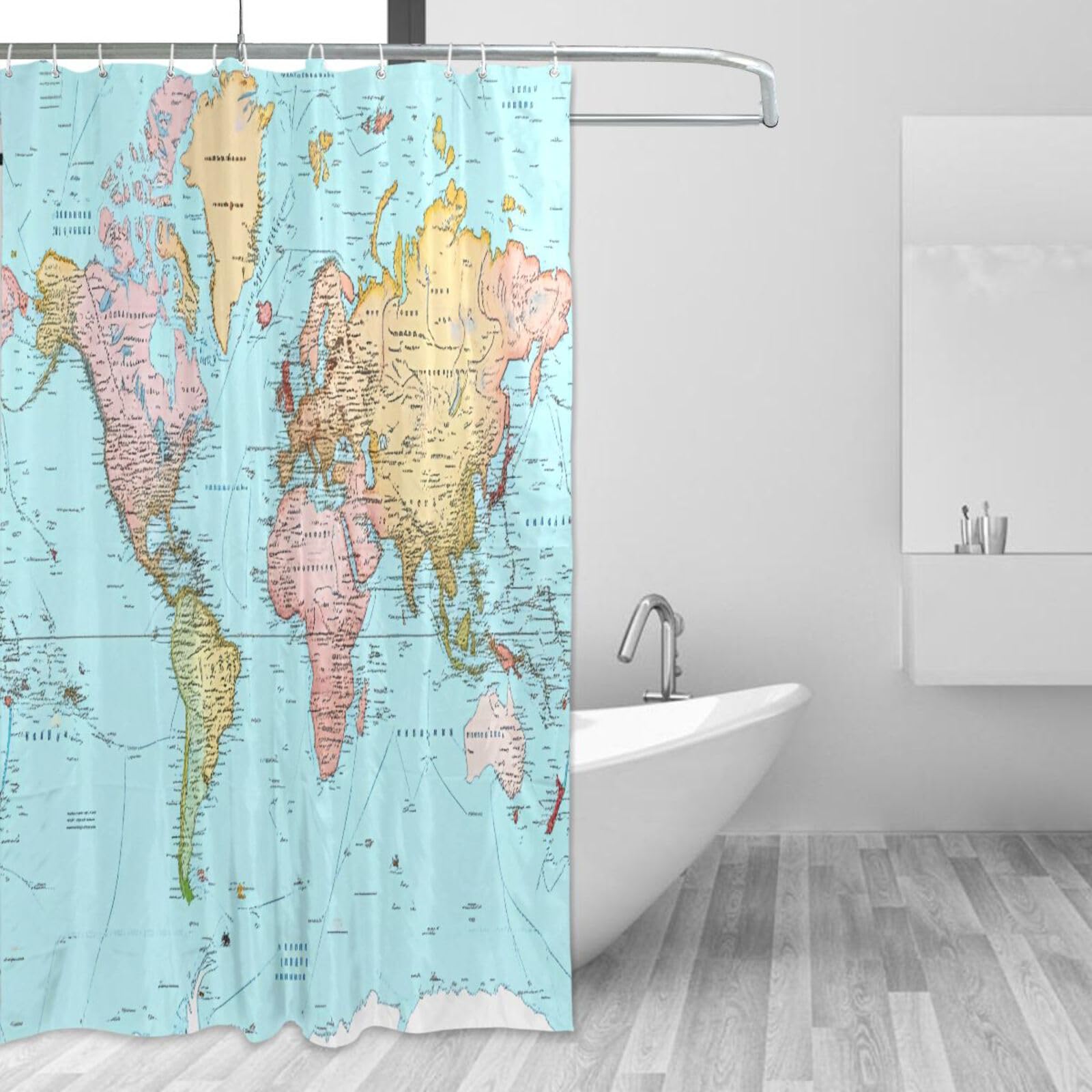 DUOBU World Map Shower Curtain Washable Waterproof Fabric Bath Curtain 60x72Inch Shower Curtains with Hooks for Bathroom Decor