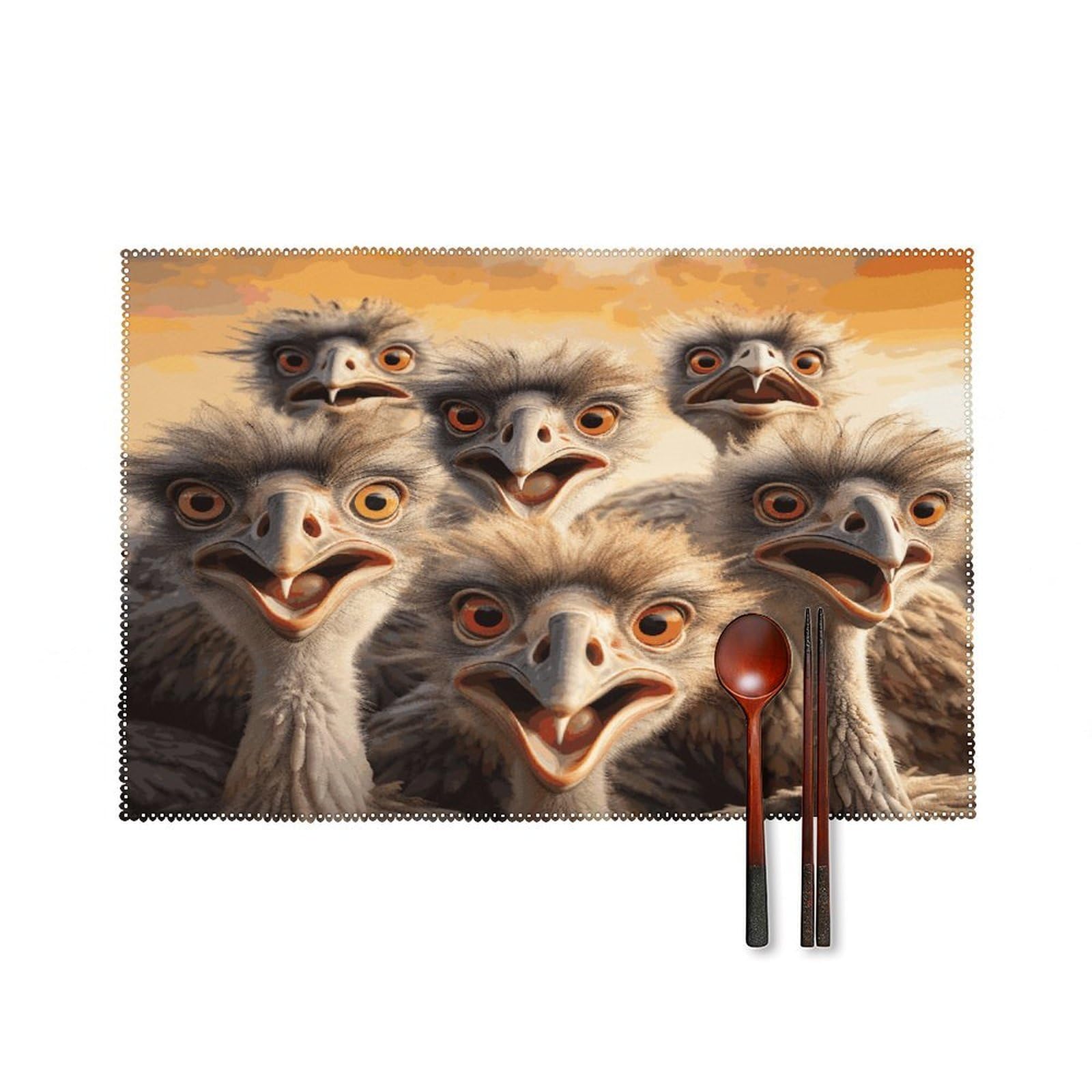 Btcowzrv Style A Flock Of Ostriches Canvas Placemats Set Of 6, Wipeable Washable Place Mats For Indoor & Outdoor, Table Mat Decor For Kitchen Dining Party