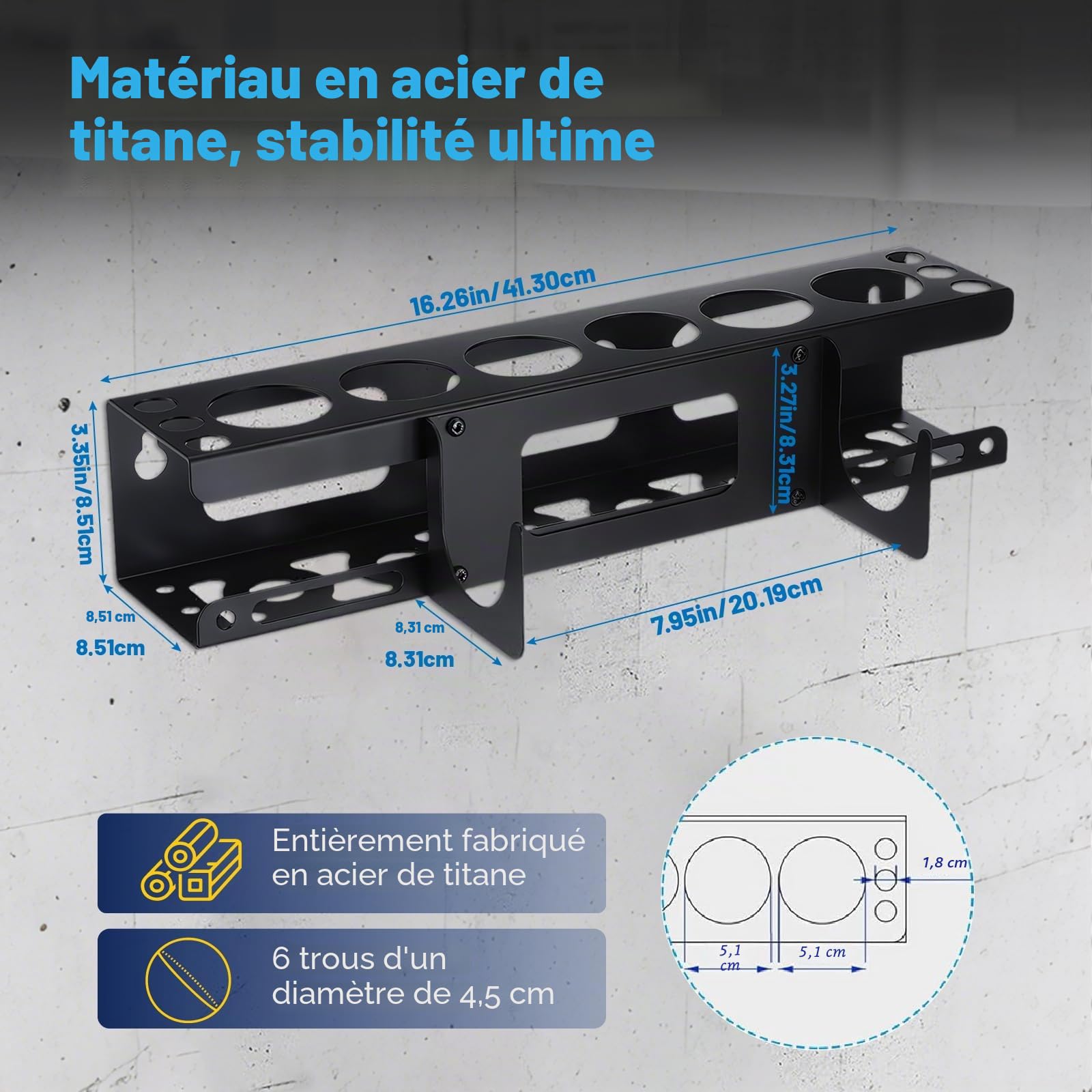 Polyvalent Support Aerosol, Support Cartouche Silicone Utilitaire, Support Mural pour Flacon Pulvérisateur, 6 Trous Pour Tubes en Silicone，Pot Rack Studio Pour Garage, Atelier et Maison