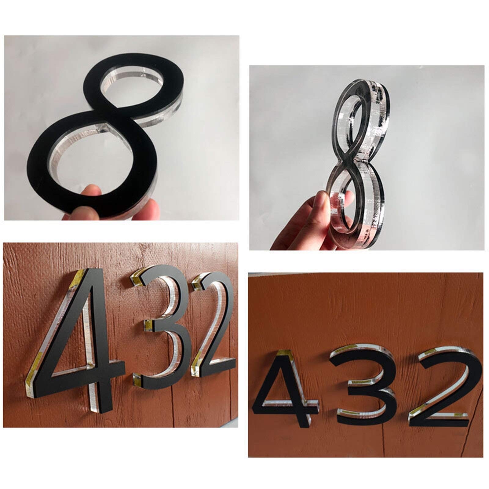 PYouo-Nummernschild Crystal House Numbers, Home Hotel Türschilder Edelstahl Brief Zeichen Adresse, 0-9 ABC Acryl 3D moderner Outdoor, Bestes Logo (Color : 6, Size : 300mm 12in)