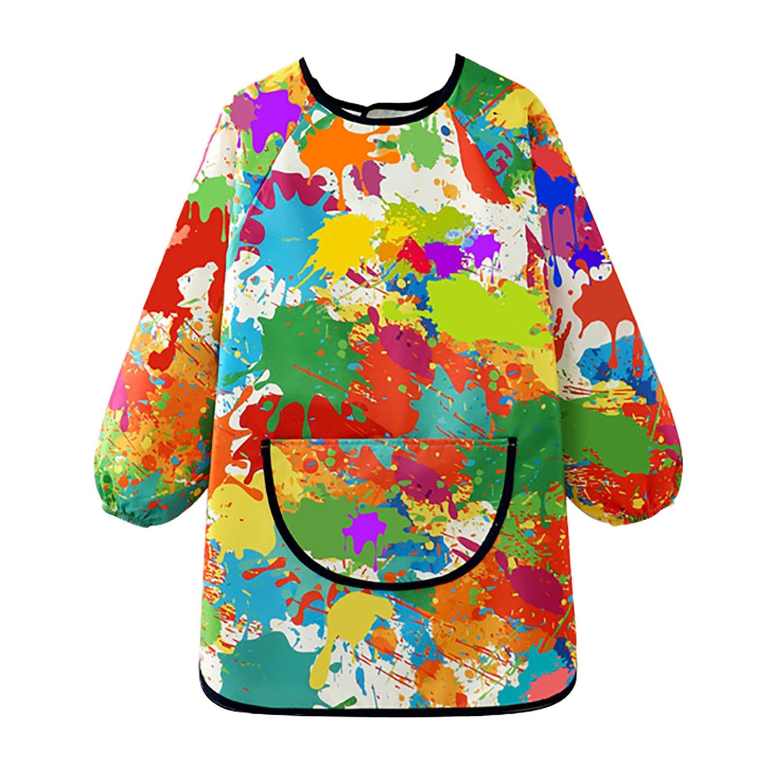 Kids Painting Apron Long Sleeve Colorful Art Smock with Pockets Quick-dry Toddler Boys Girls Waterproof Art Overalls Lightweight Artist Paint Apron (Red, 2-3 Years) — image 1