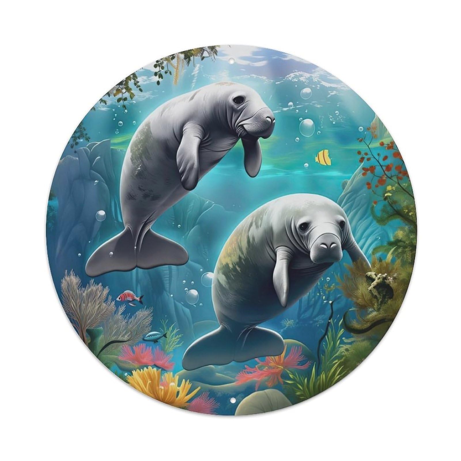 Underwater Manatee Coral Reef Scene Metal Tin Sign