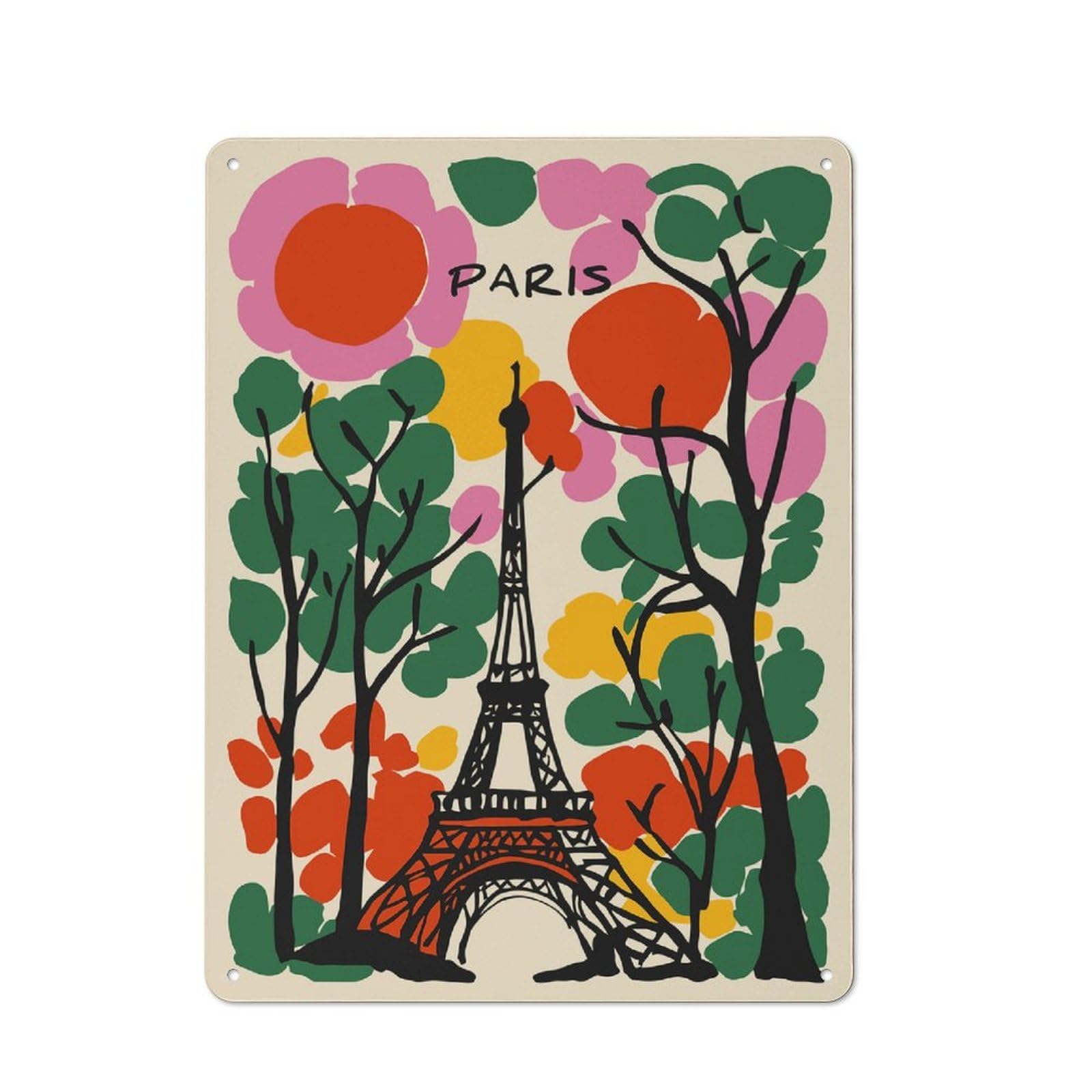 Junmoney Style-24 Paris Eiffel Tower Colorful Illustration Retro Metal Wall Decor 40X30cm, Metal Sign For Pub, Home Bar, Shed Or Man Cave, For Relaxed Wall Styling