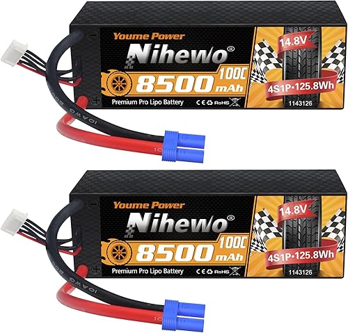 4S Lipo Battery 8500mAh 14.8V Lipo Battery100C Estuche rígido con conector EC5 compatible con Arrma Axial 15 16 17 Escala RC Vehículo Coche Camión