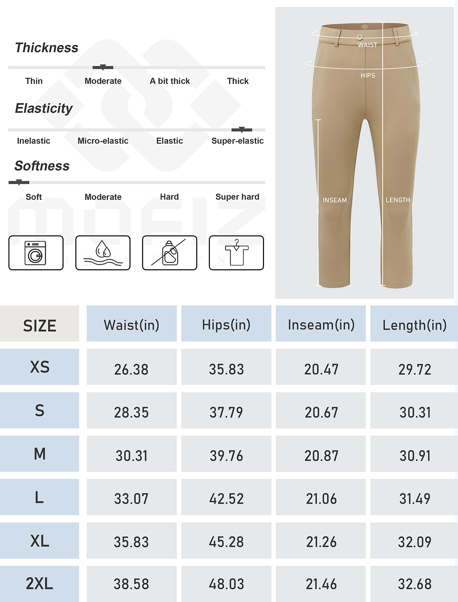 MoFiz Pantalon capri de golf pour femme - Extensible - Coupe ajustée - Coupe droite - Avec poches - Pantalon de bureau
