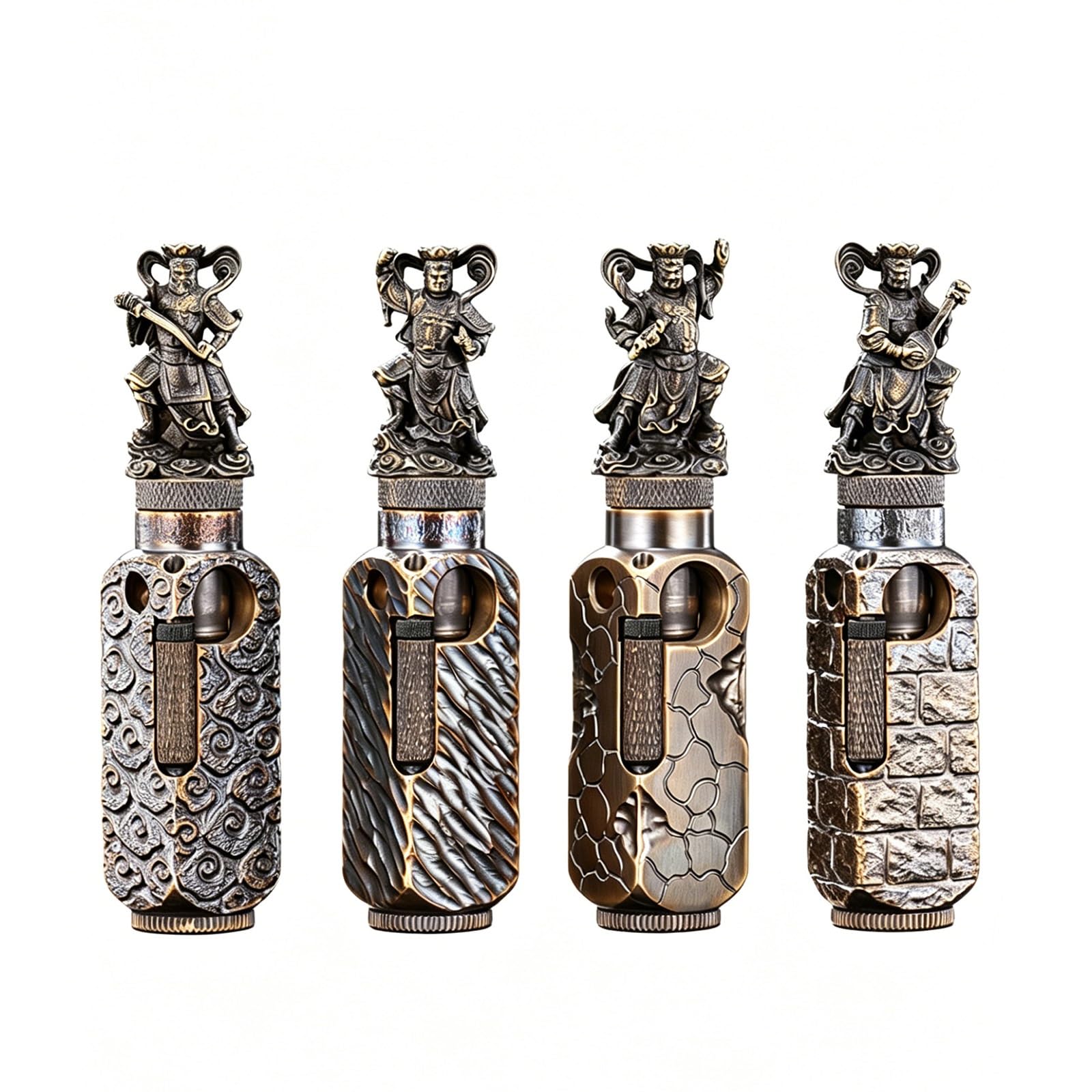 Briquet à kérosène en laiton gravé à la main Four Kings, un chef-d'œuvre de collection vintage