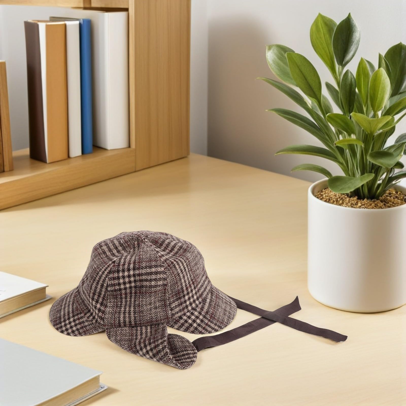 Tofficu 4 Piezas Sombrero Infantil de Disfraz Estilo Detective Doble ala y Orejeras Ajustables, Diseño de Cuadros para Juegos de rol y Uso Diario