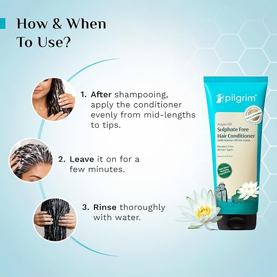Pilgrim Argan Oil Hair Conditioner for Dry & Frizzy Hair | Smooth & Nourish with White Lotus & Camellia | Lightweight Conditioner for All Hair Types | 8.45 Fl Oz (250ml)