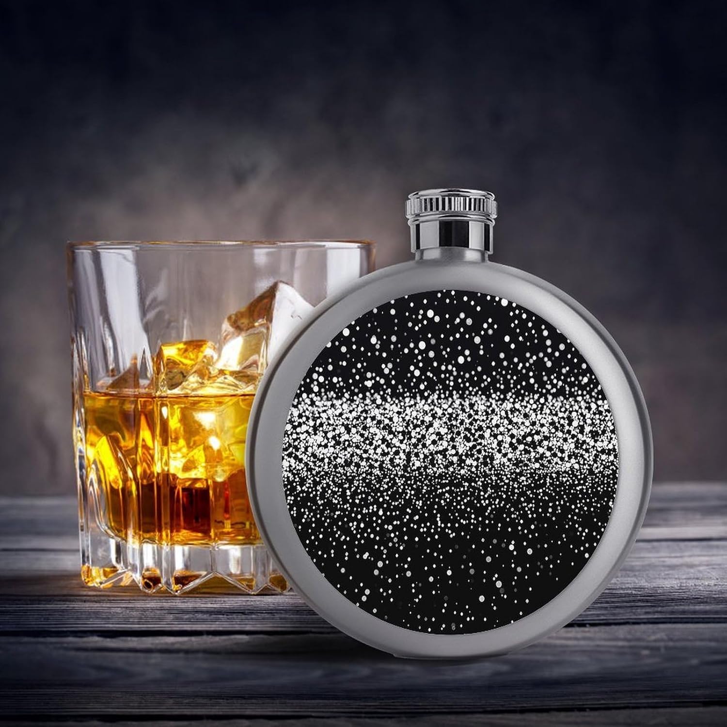Black White Glitter Stainless Steel Flagon to 5 Oz with Screw Cap,Hip Flask for Men–Whiskey & Liquor Pocket Flask,Alcohol Flagon for Camping Drink Sports Outdoor Wine Bottle