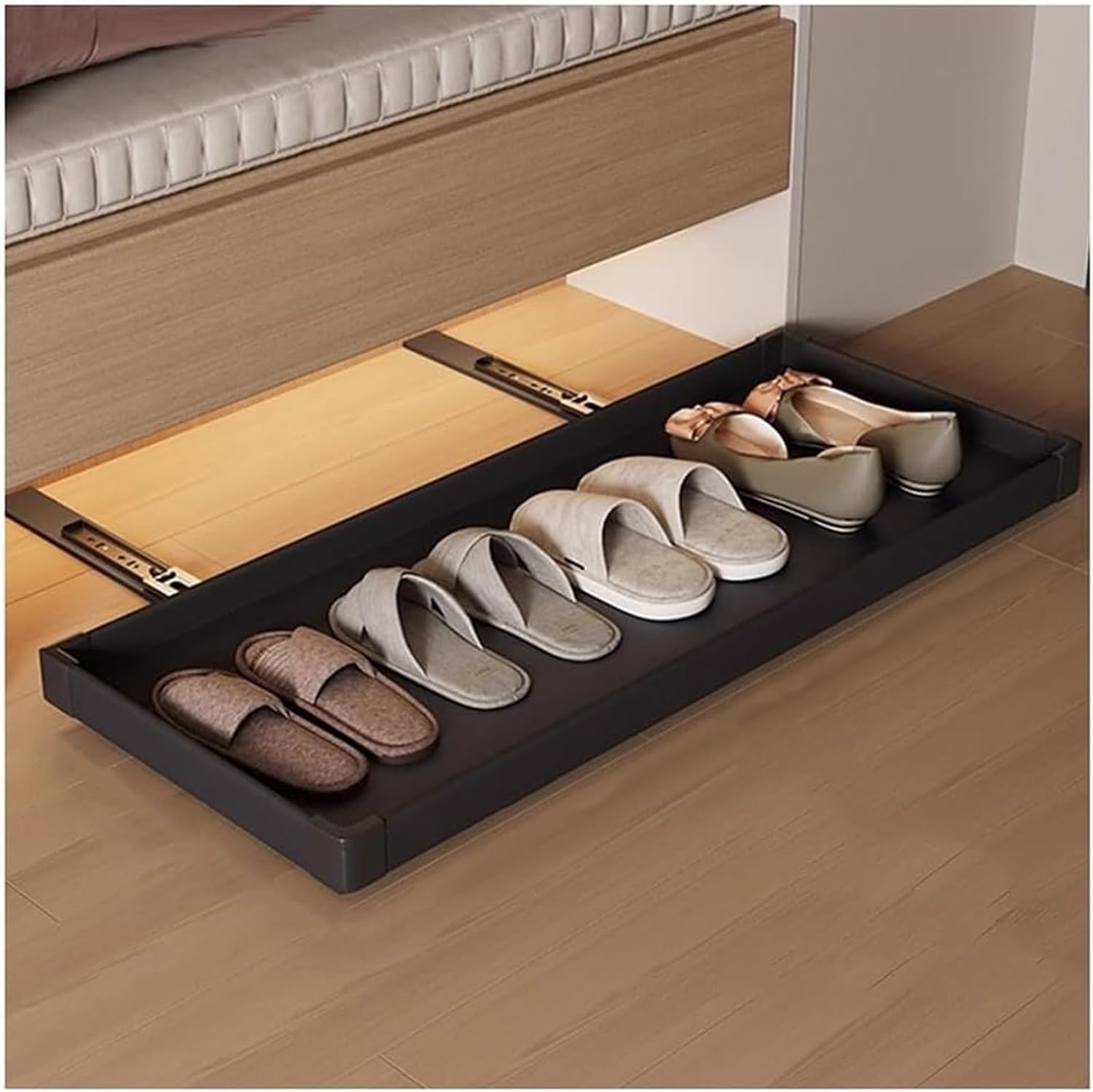 Space-Saving Pull-Out Shoe Rack Organizer for Closet & Entryway - Rebound Slide Rail Shelf for Bedroom, 71x31cm, Maximize Storage & Declutter Your Space