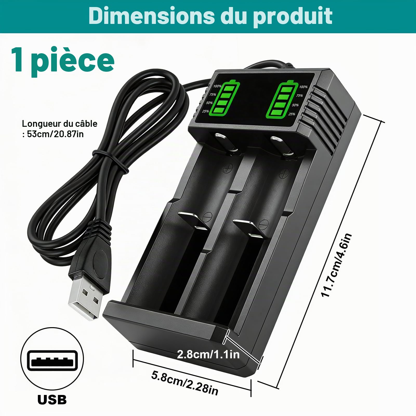 Chargeur Accu 18650, 18650 Chargeur de Batterie 3,7V 2 Slots Chargeur Accu | écran LCD Charge Rapide Piles Rechargeable pour Batteries Li-ION 18490 18350 17670 17500 16340 14500 18500 26650