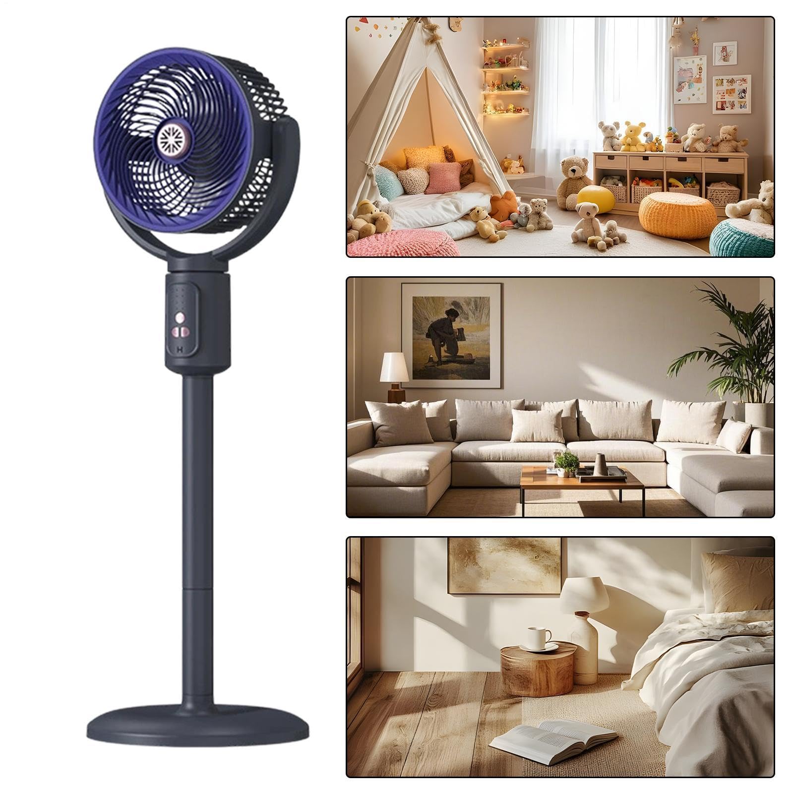 Ventilatore A Piedistallo Ricaricabile - Circolatore D'aria Telescopico | T | Soffiatore da pavimento con oscillazione automatica a 180°, batteria da 4000 mAh, timer 8 ore, per camera da