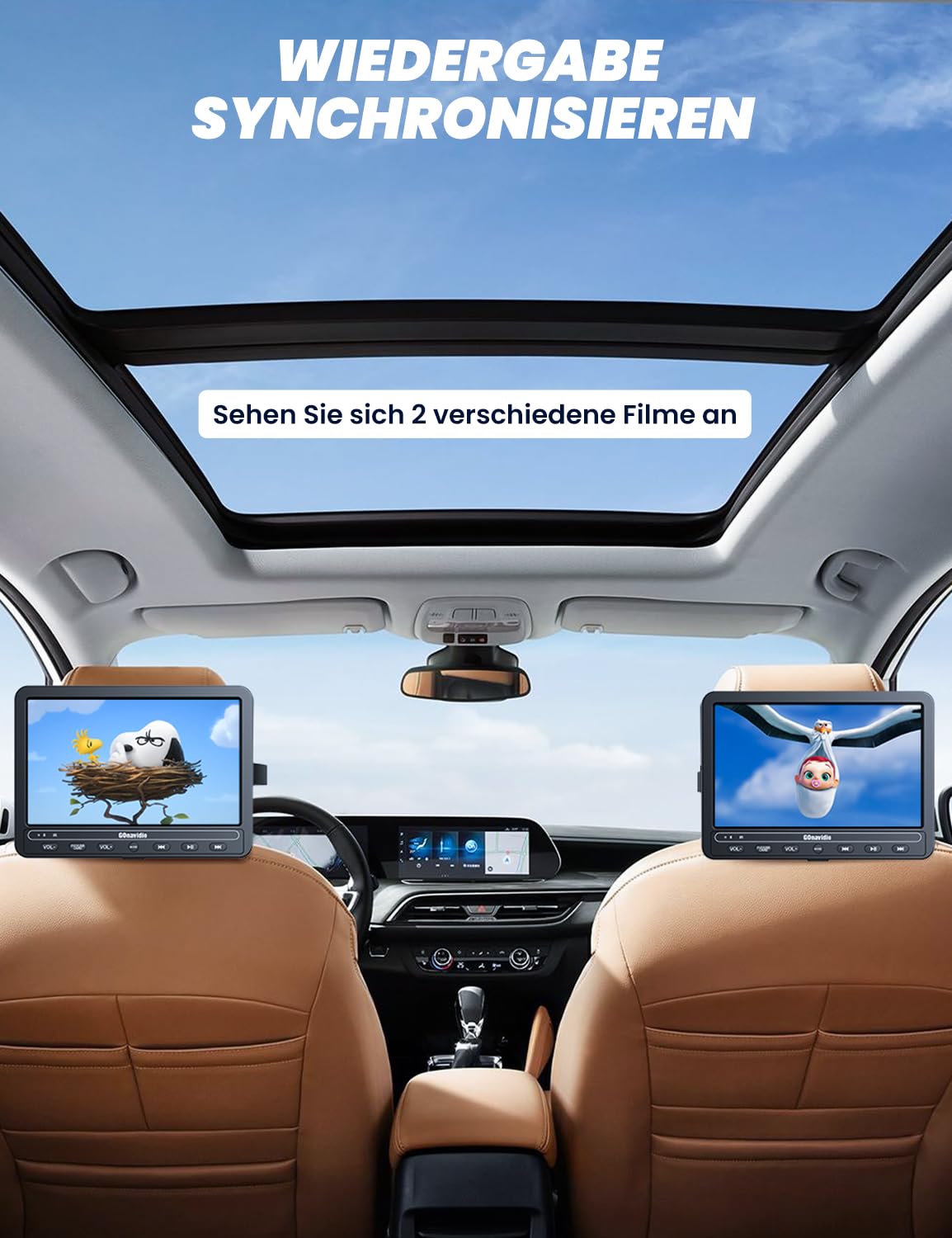 10,1" DVD Player Auto 2 Bildschirme 5-Stunden-Akkulaufzeit mit HDMI-Eingang, USB/TF-Karte, Speicherkapazität, Wiedergabe gleicher/verschiedener Filme, Auto-DVD-Player für Kinder 2 Player
