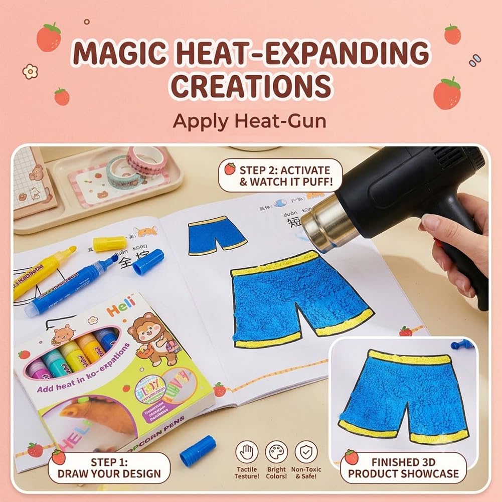 6/12 colors 3D Popcorn Pens, Magic Puffy Bubble Drawing Pen Kit,12 colors:2 - Image 3