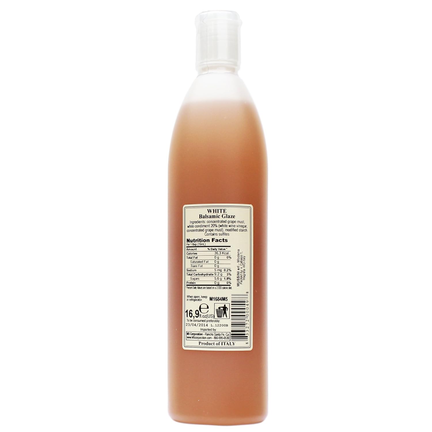 Italian Natural Flavored White Balsamic Glaze from Mussini, 16.9 Ounces