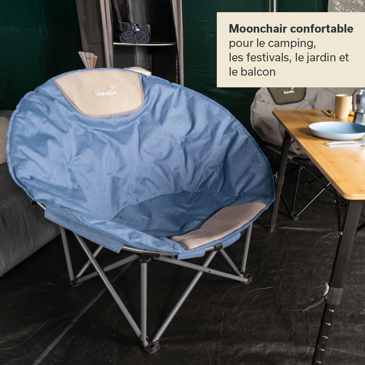 Skandika Moonchair Kupari XL | Fauteuil de Camping Pliable, Poids Max. de l'utilisateur 150 kg, Rembourrage Moelleux, Sac de Transport, siège Confortable Pliant | Extérieur, Jardin, Balcon